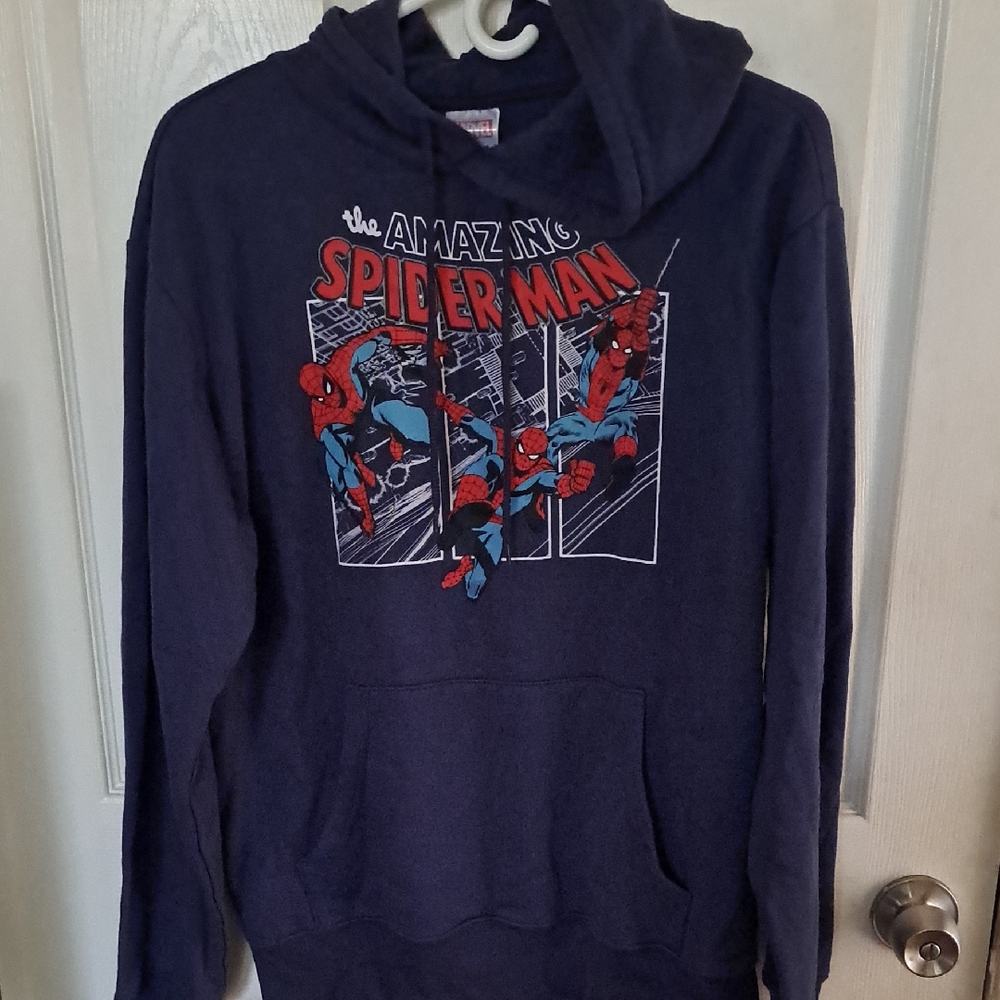 Marvel Navy Spider-Man Graphic Hoodie with Red & Blue Art